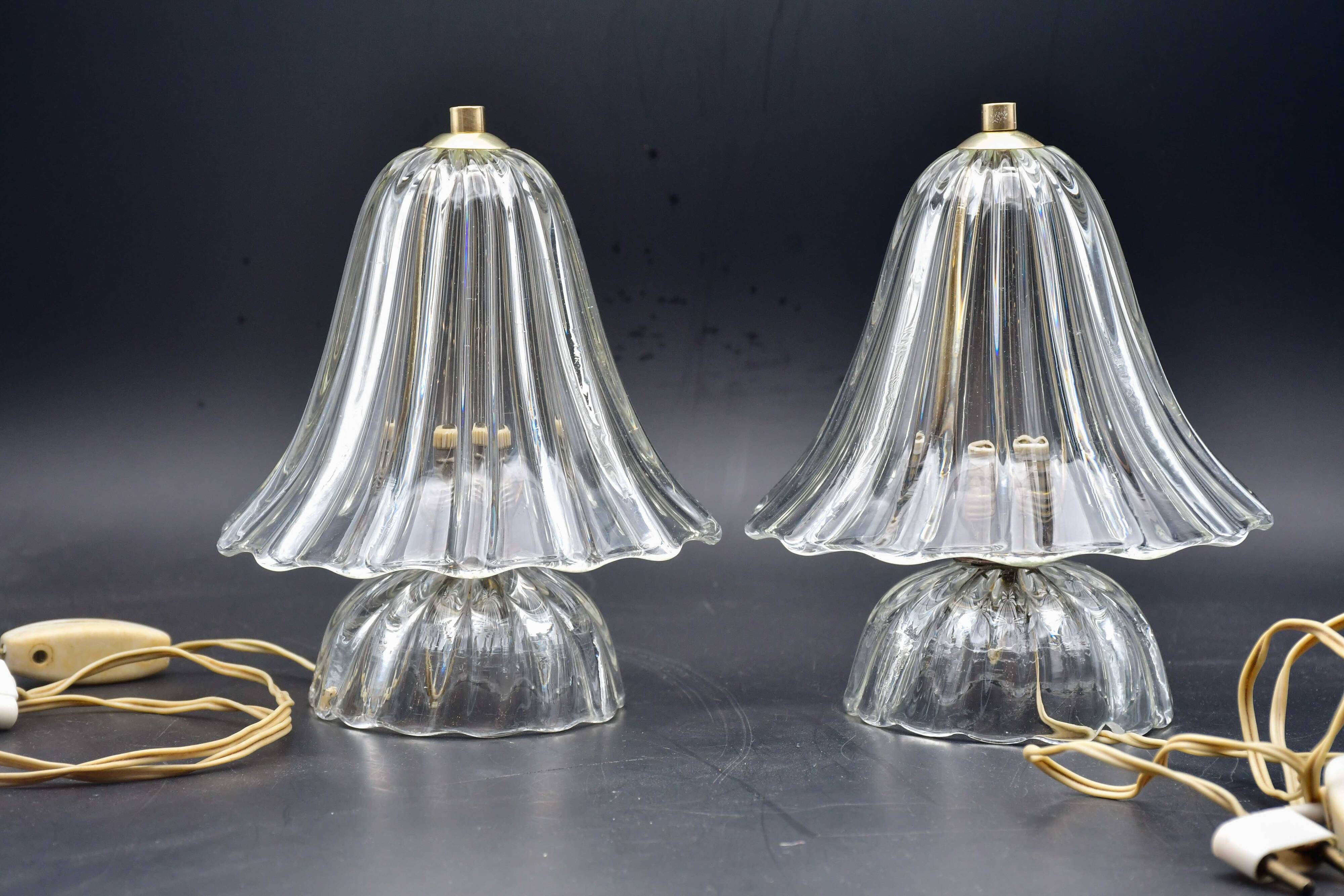 Set of 2 Art Deco Murano glass Barovier e Toso table lamps, 1950