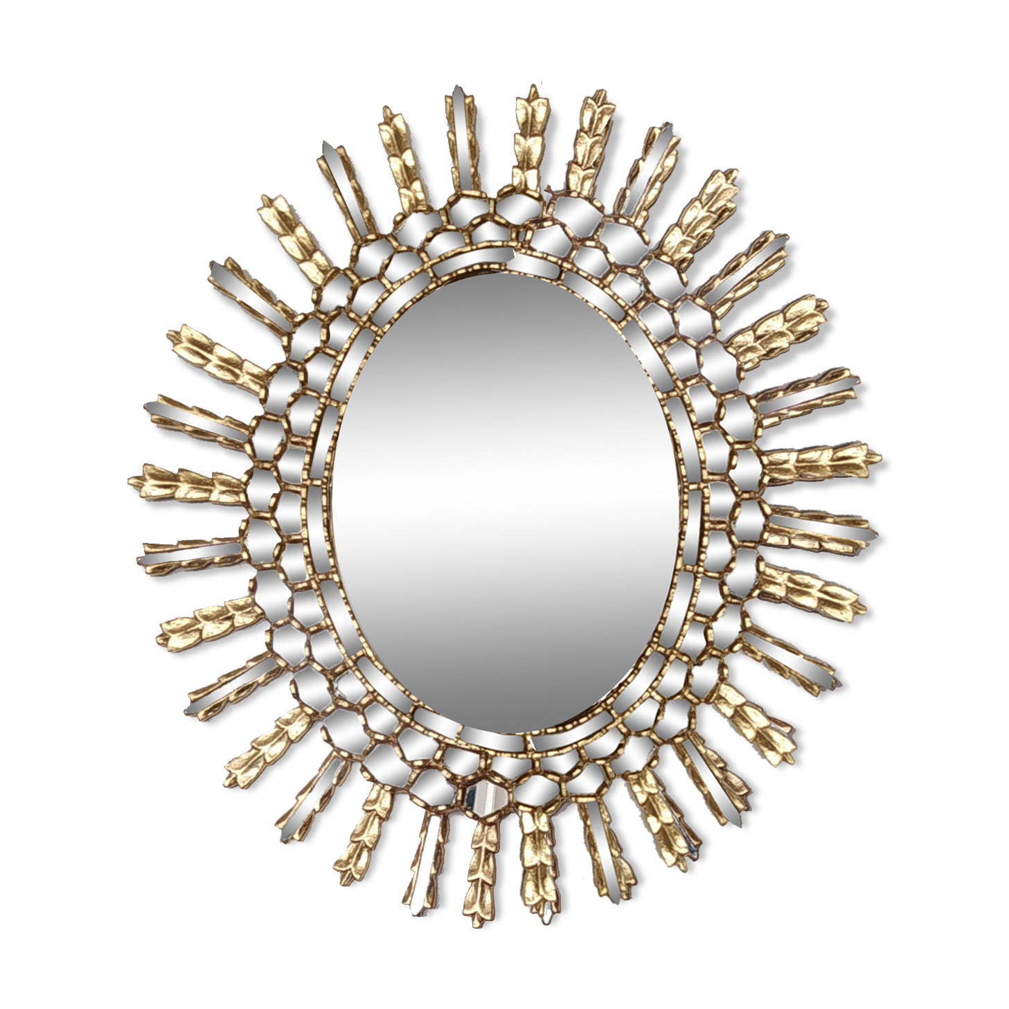 Golden wooden sun mirror 65x75cm