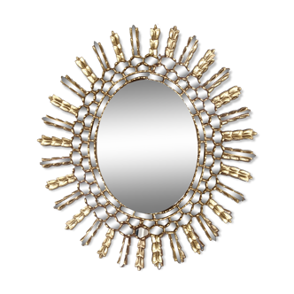 Golden wooden sun mirror 65x75cm