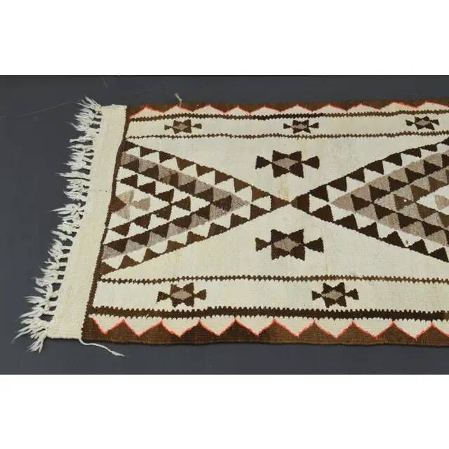 1970s Vintage Turkish Hand-Knotted Wool Cotton Beige Runner Rug 92x355