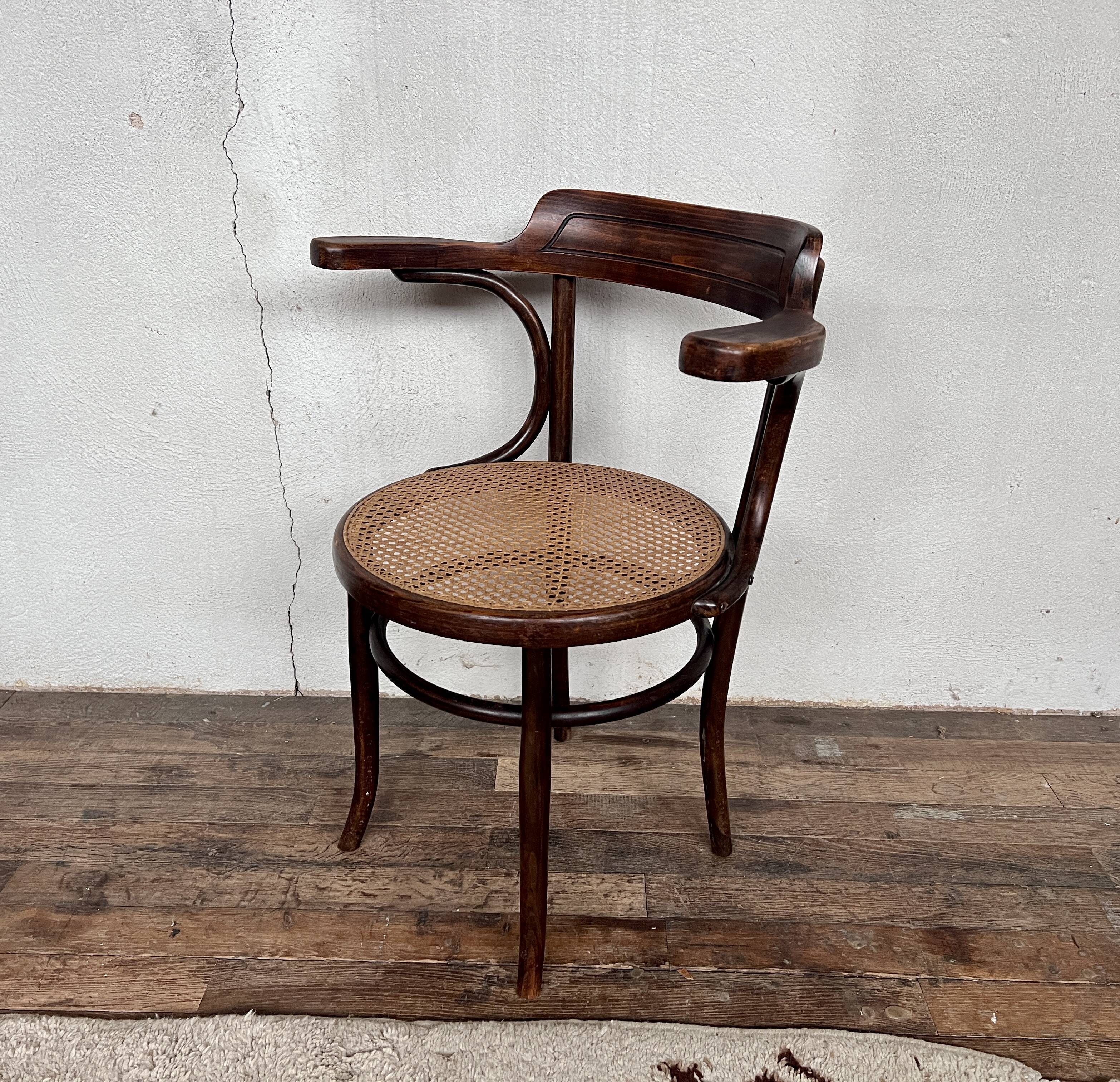 Office armchair bistrot Fischel cannée vintage cannage 1950