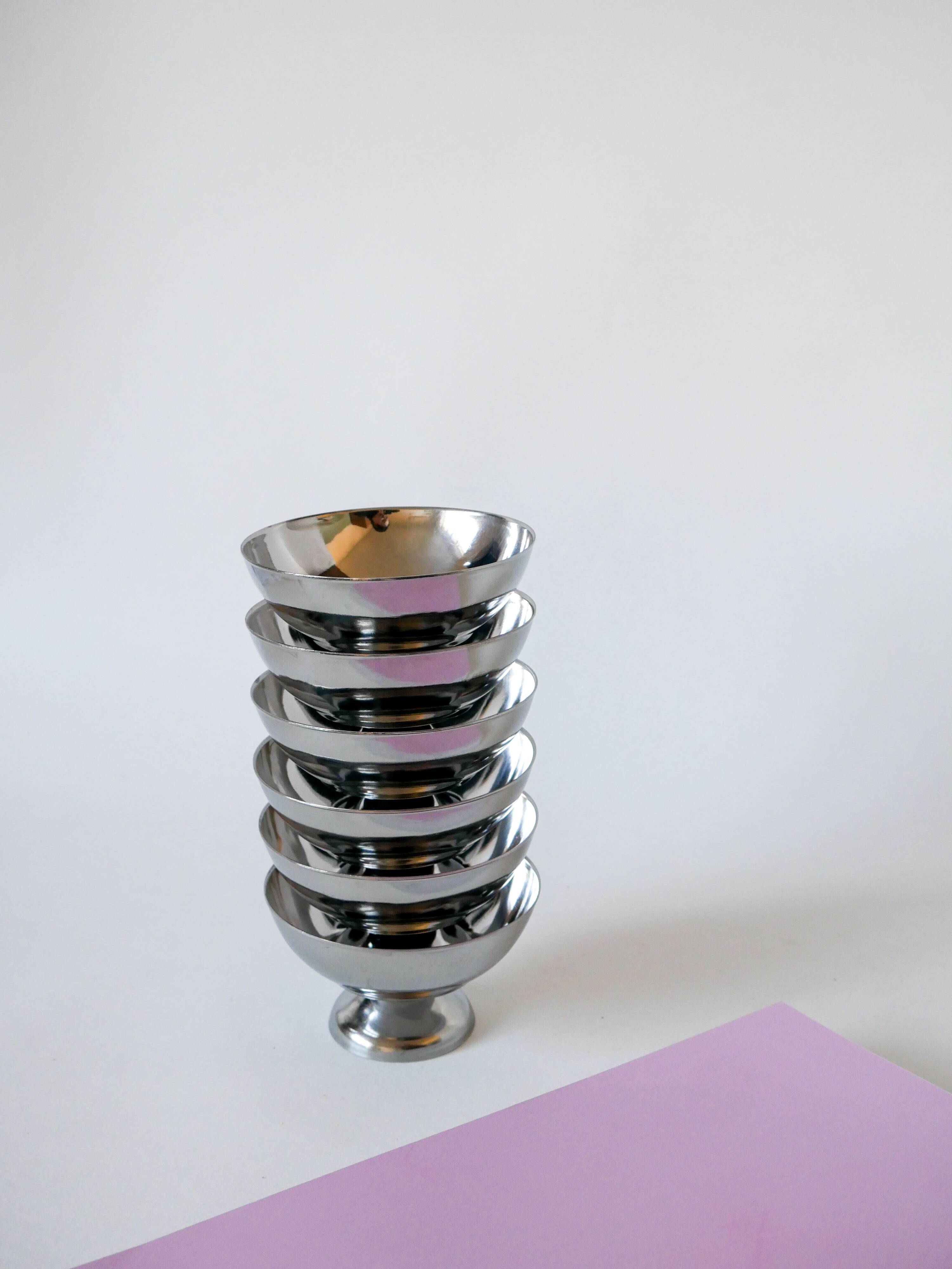 Set of 6 stainless steel bowls 1970 10 x 5.5 cm