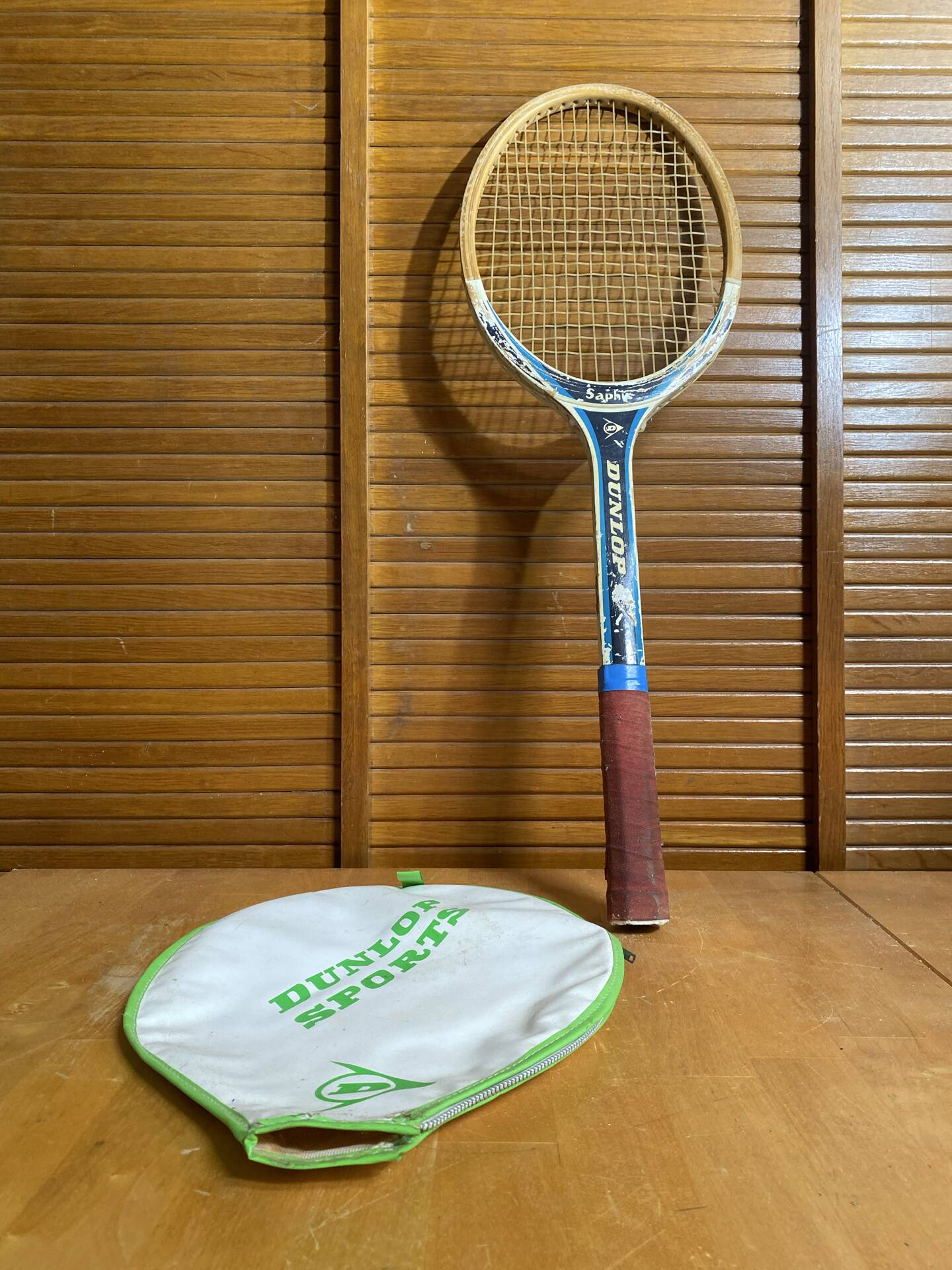 Vintage dunlop saphir wooden tennis racket + sports cover #e2