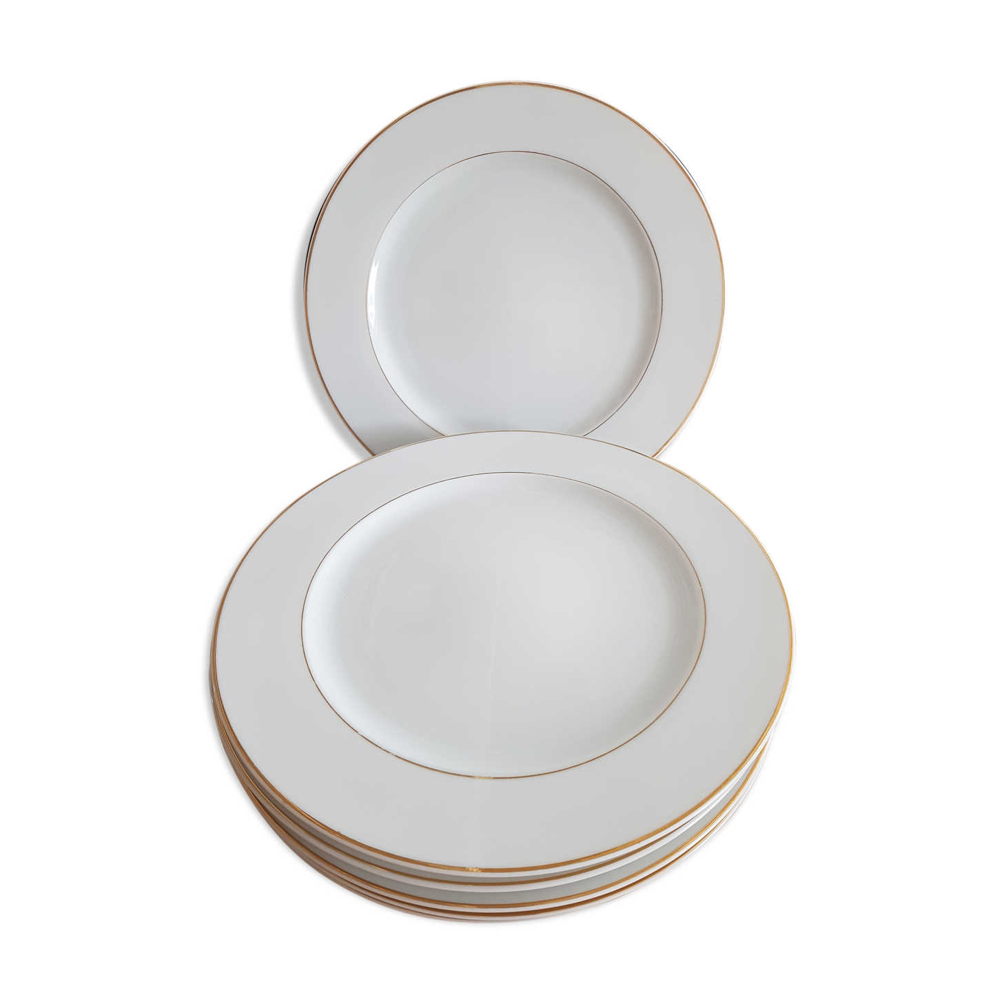 Set of 6 flat plates in porcelain liserets or Guy Degrenne