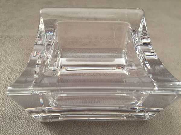 Gros cendrier en cristal massif moderniste design monogramme ''sa'' art