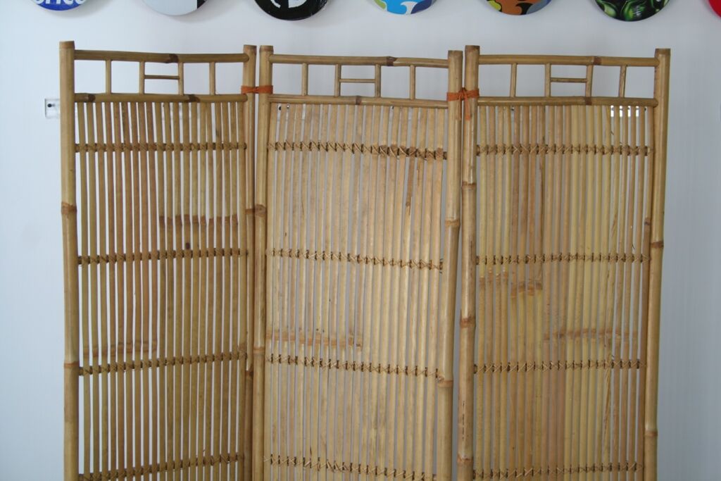 Screen 3 panels bamboo, rattan and wicker 1970 vintage