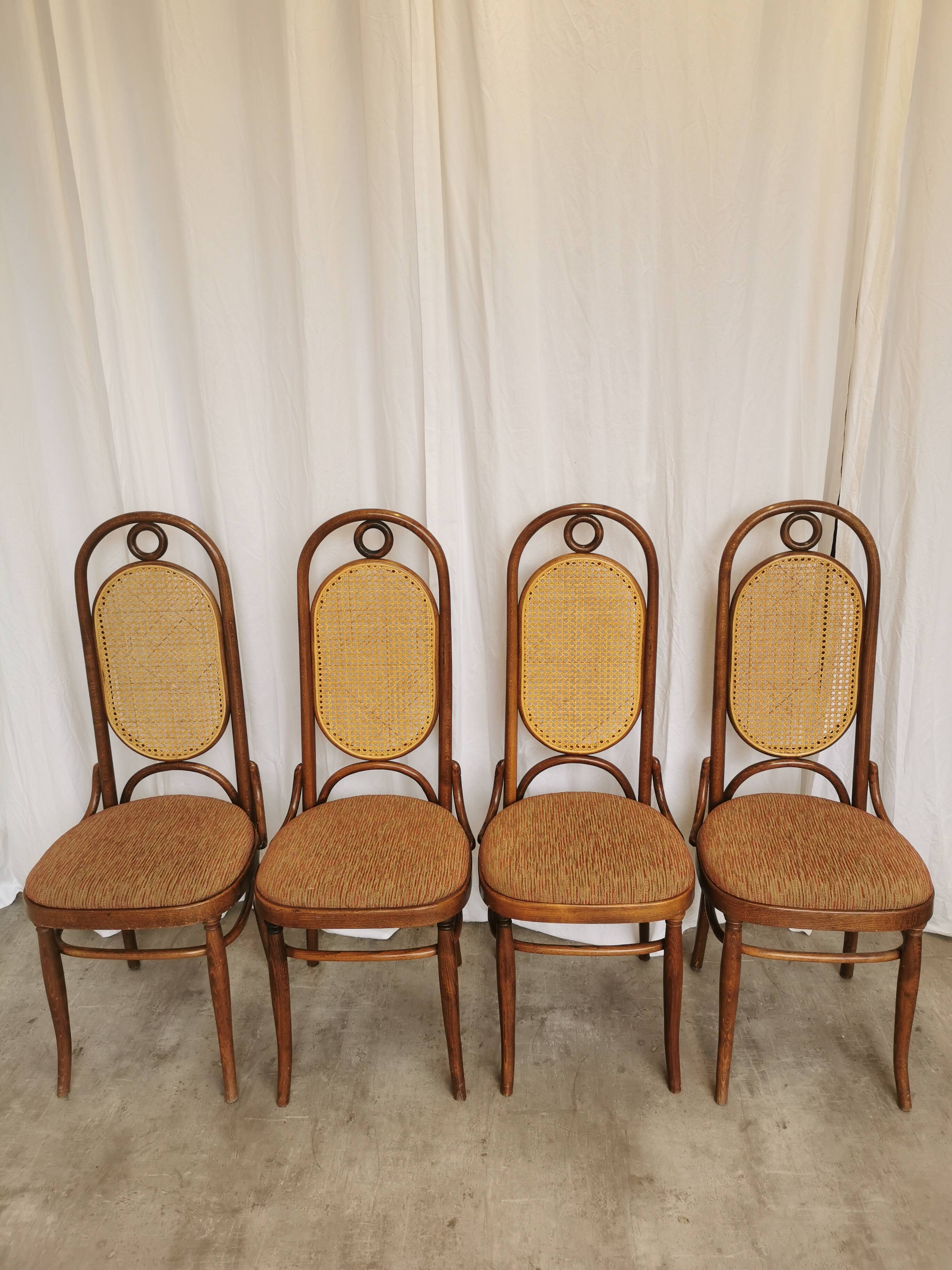 Set of 4 Vintage Bentwood Dining Chairs: Cane Back, Thonet Style