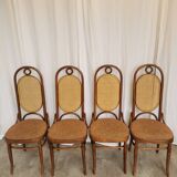 Set of 4 Vintage Bentwood Dining Chairs: Cane Back, Thonet Style