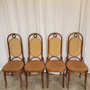 Set of 4 Vintage Bentwood Dining Chairs: Cane Back, Thonet Style