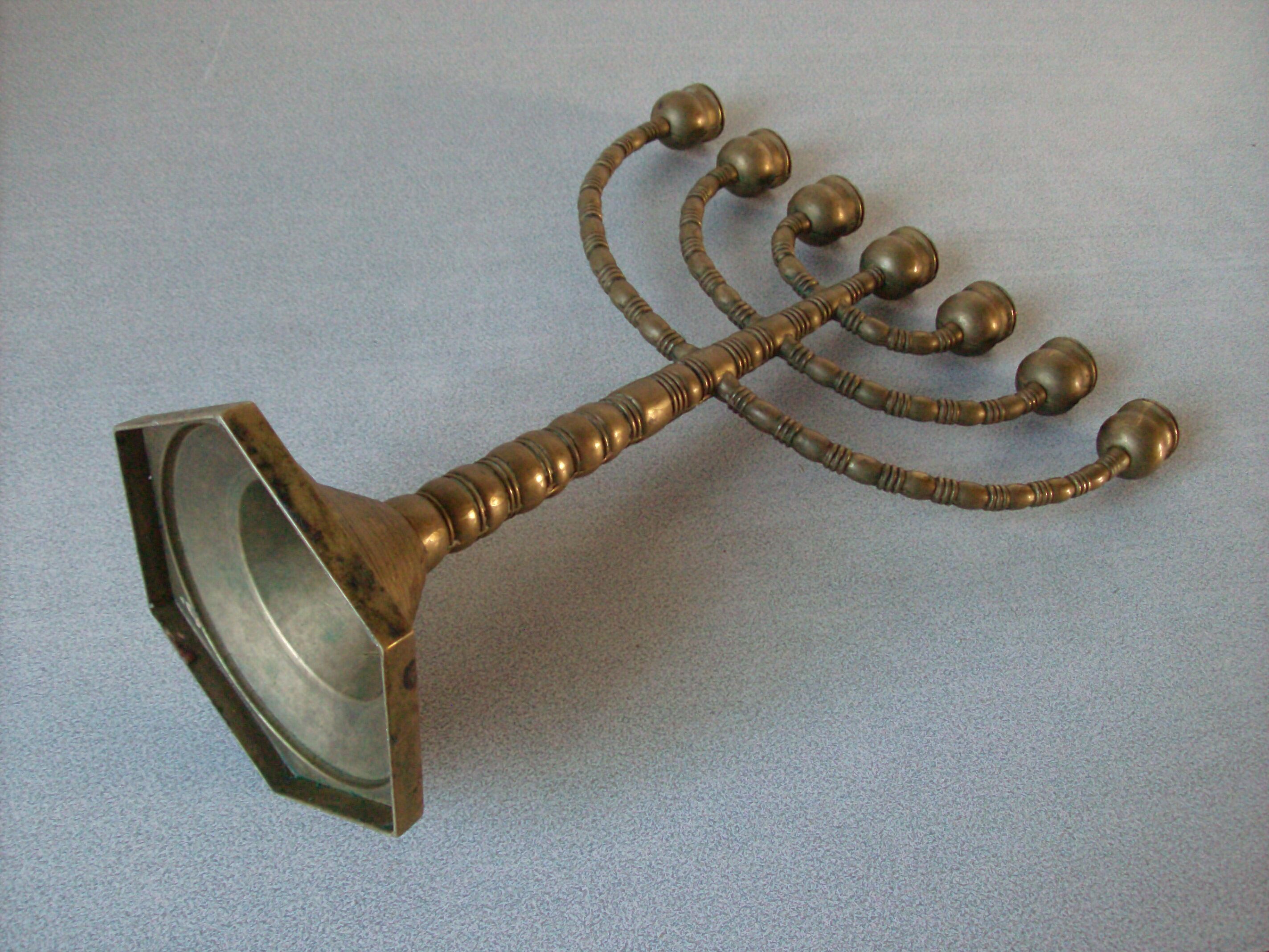 Old Jewish candlestick 7 branches menorah in brass and bronze 30 cm religion