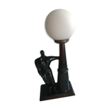 Metallic black table lamp and opal globe 1980s