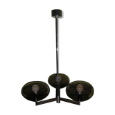 Lustre vintage Sciolari à 3 feux, métal chromé et verre fumé