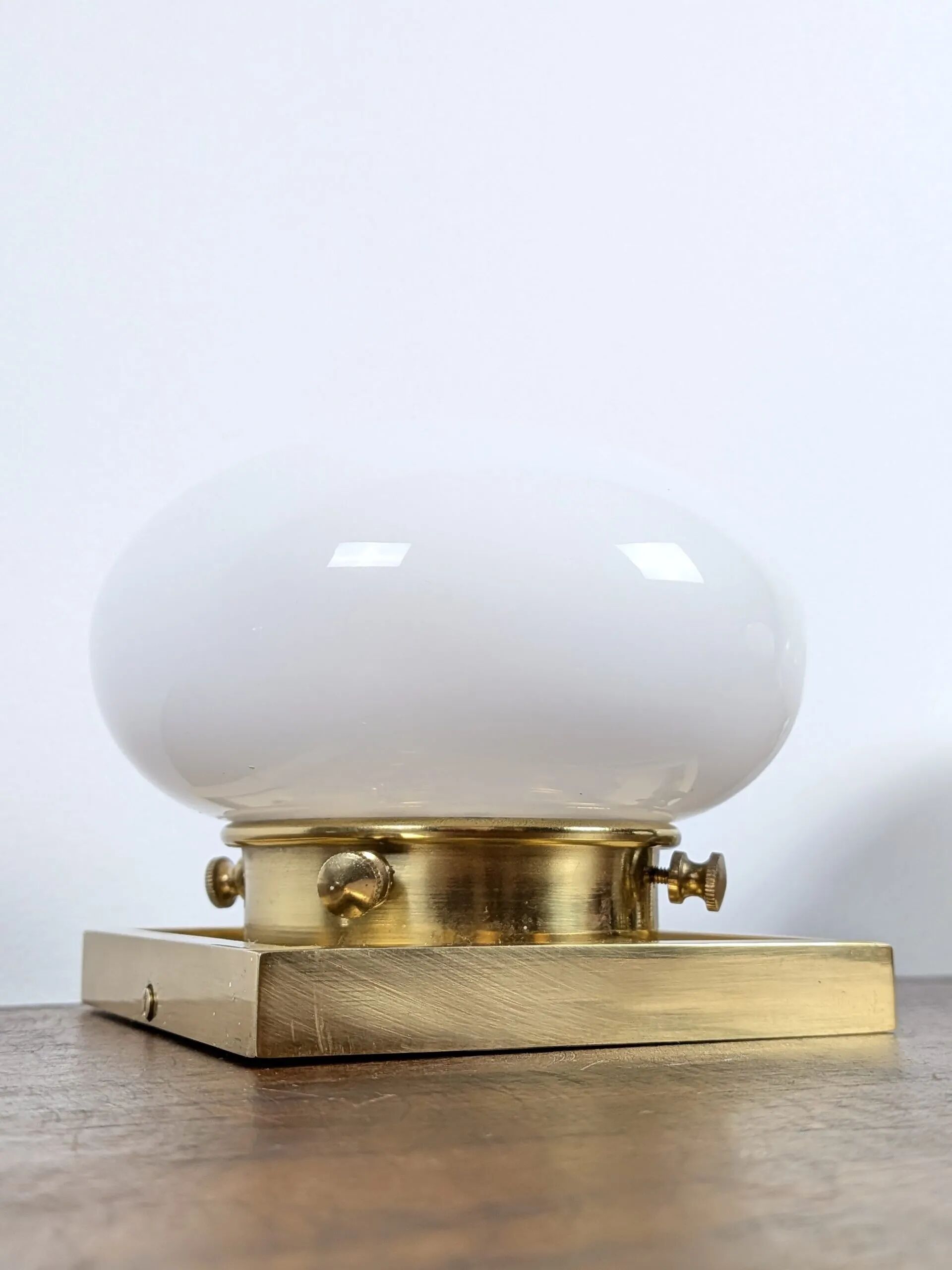 Set of 3 vintage wall lights – brass and opal glass (70s design)