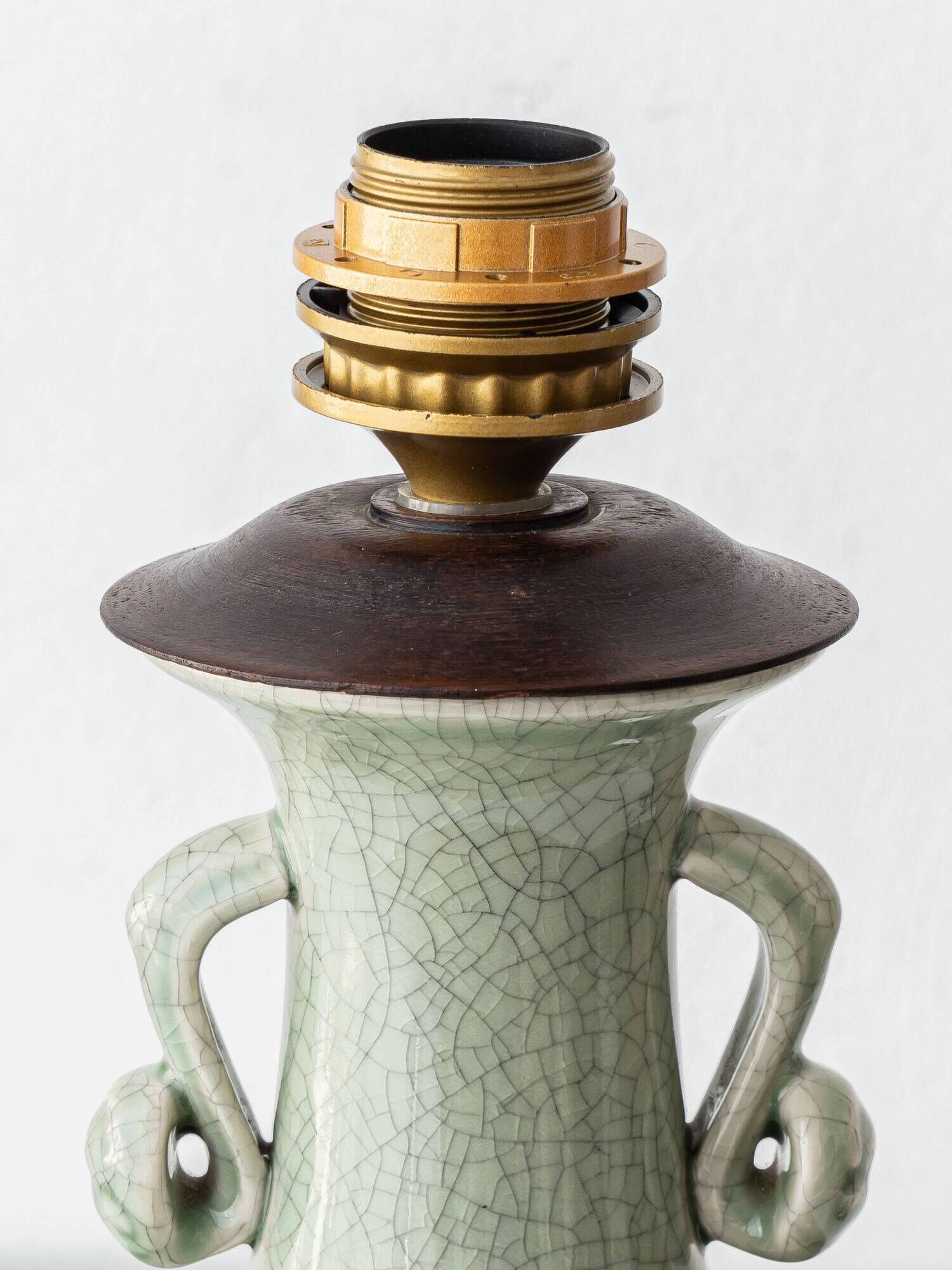 Celadon Crackle Glaze Porcelain Table Lamp in Chinese Style with Scroll Handles