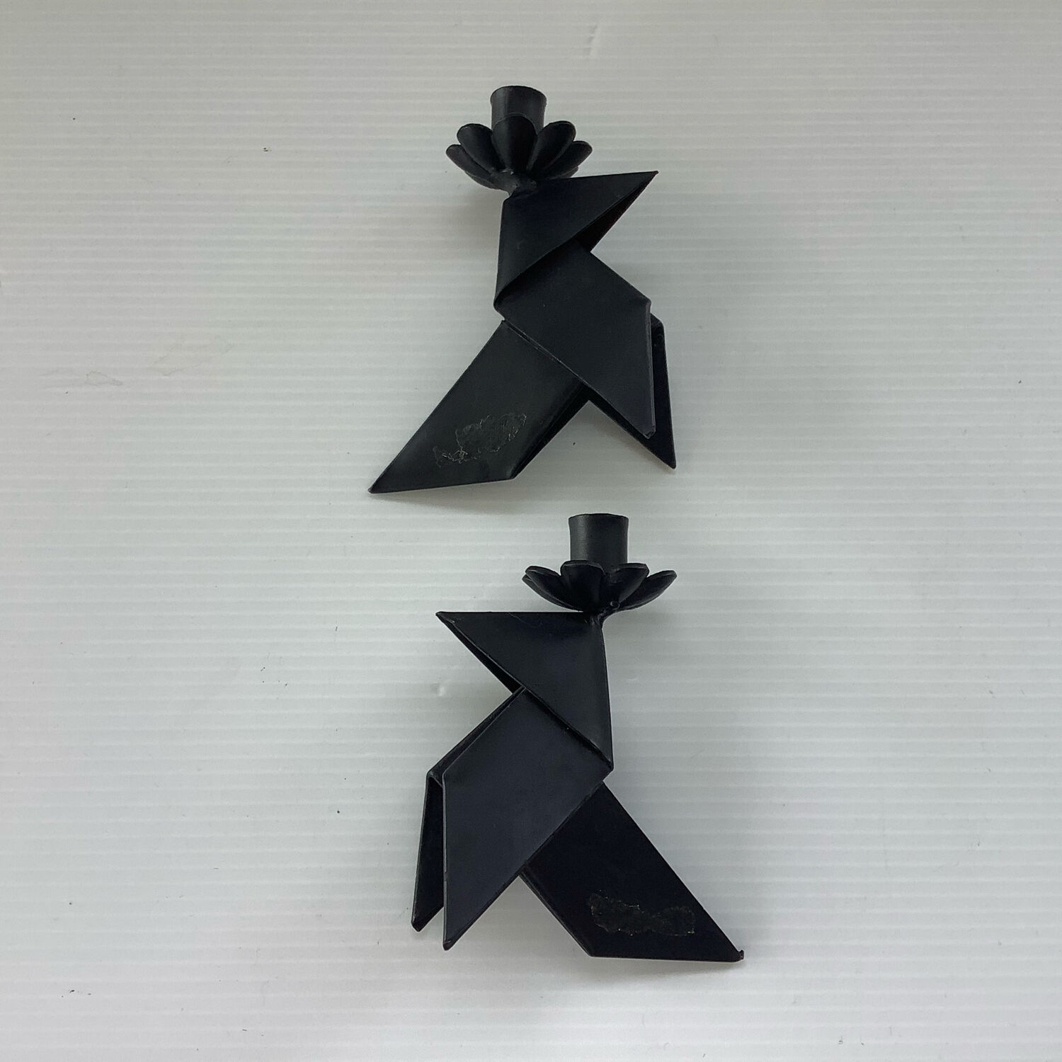 2 Small Vintage Candlesticks 1970s Denmark Brutalist Handmade Birds