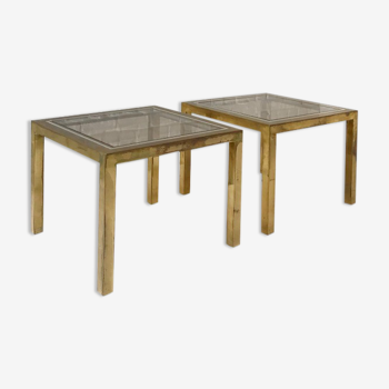 Brass & smoked glass side tables