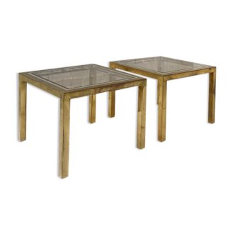 Brass & smoked glass side tables