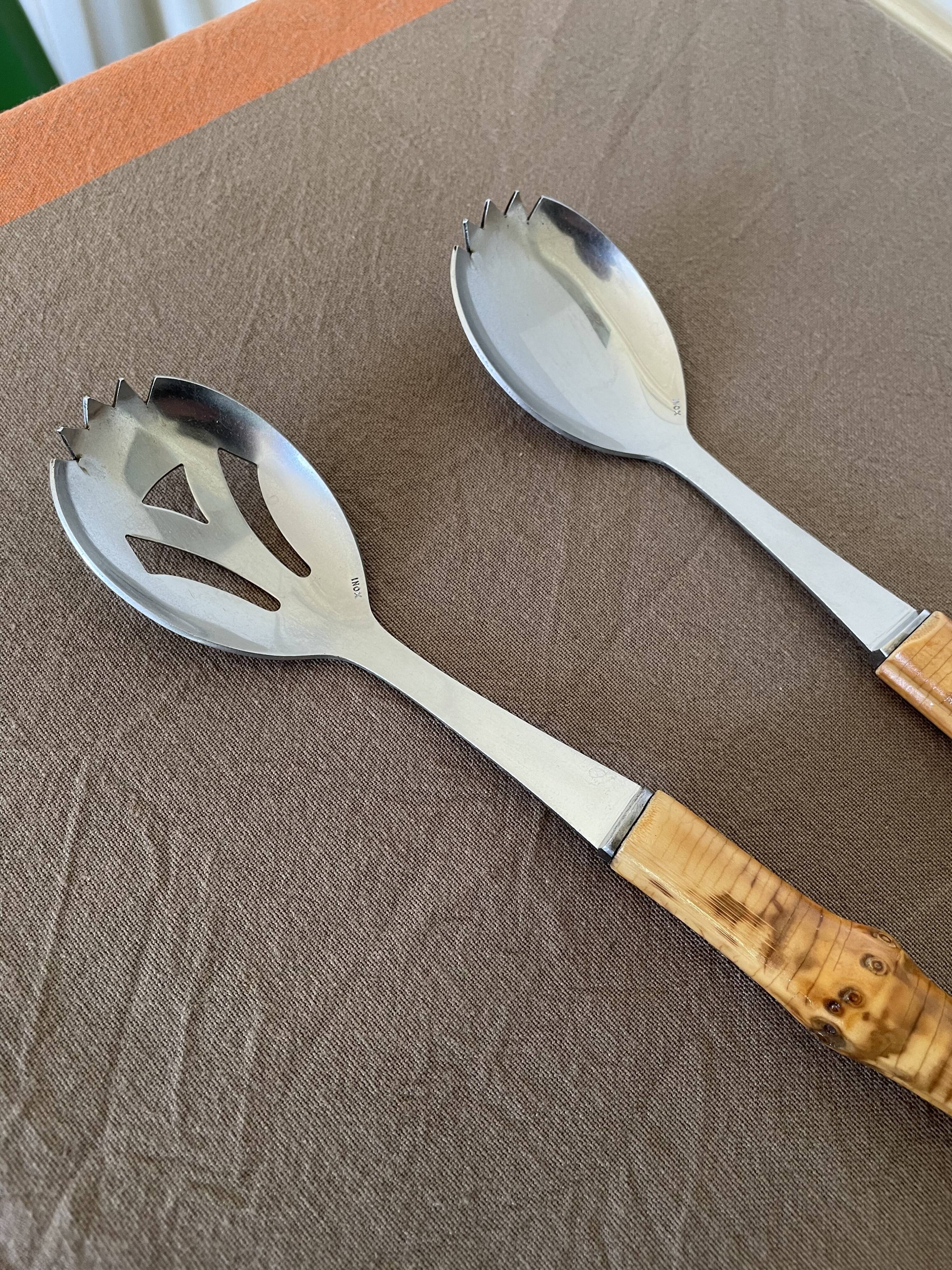 Salad servers with bamboo handles