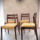 Set of 4 teak chairs with fabric seat in Scandinavian style.