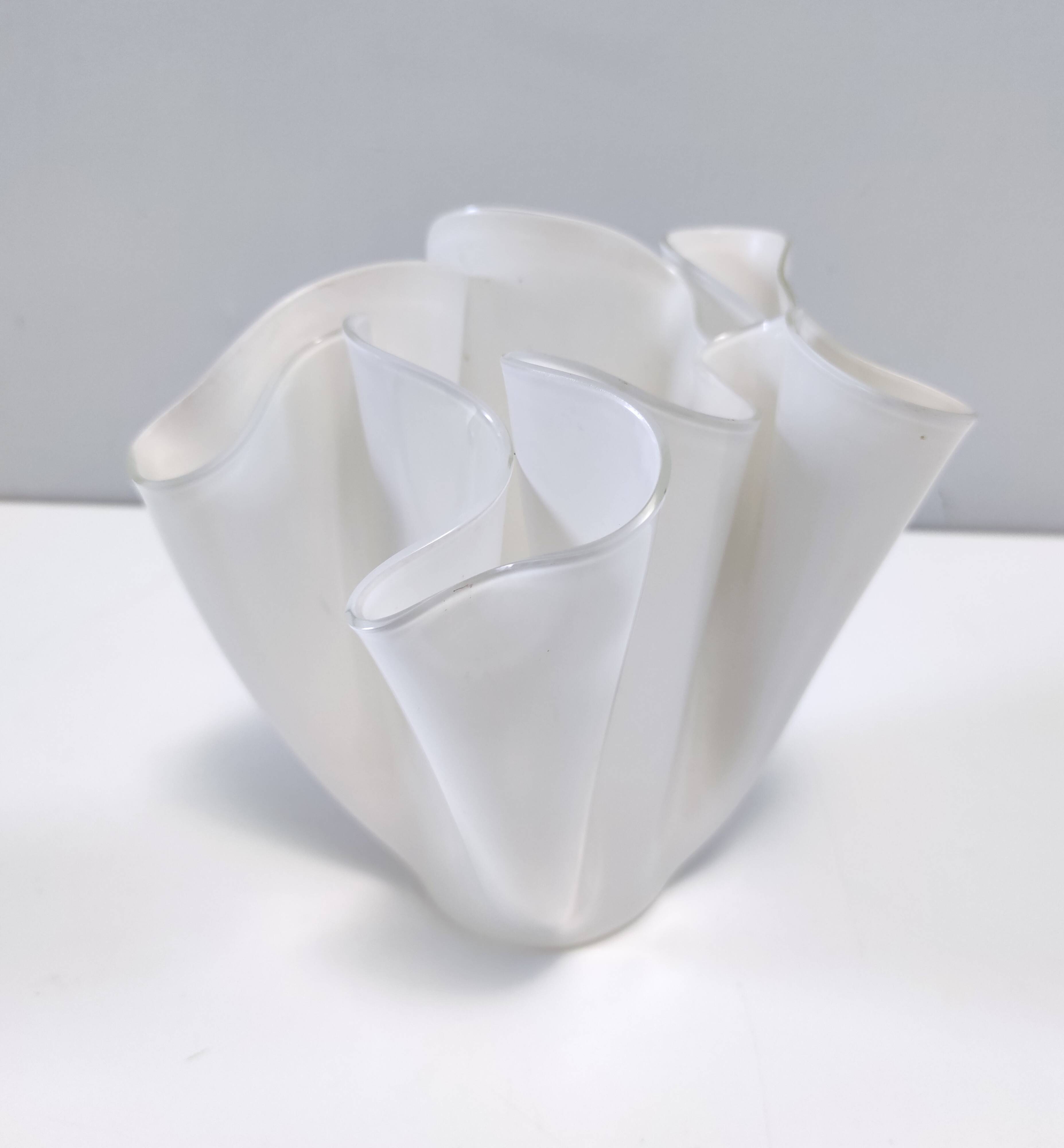 White Glass Vase "Fazzoletto" by Giorgio Berlini, Italy