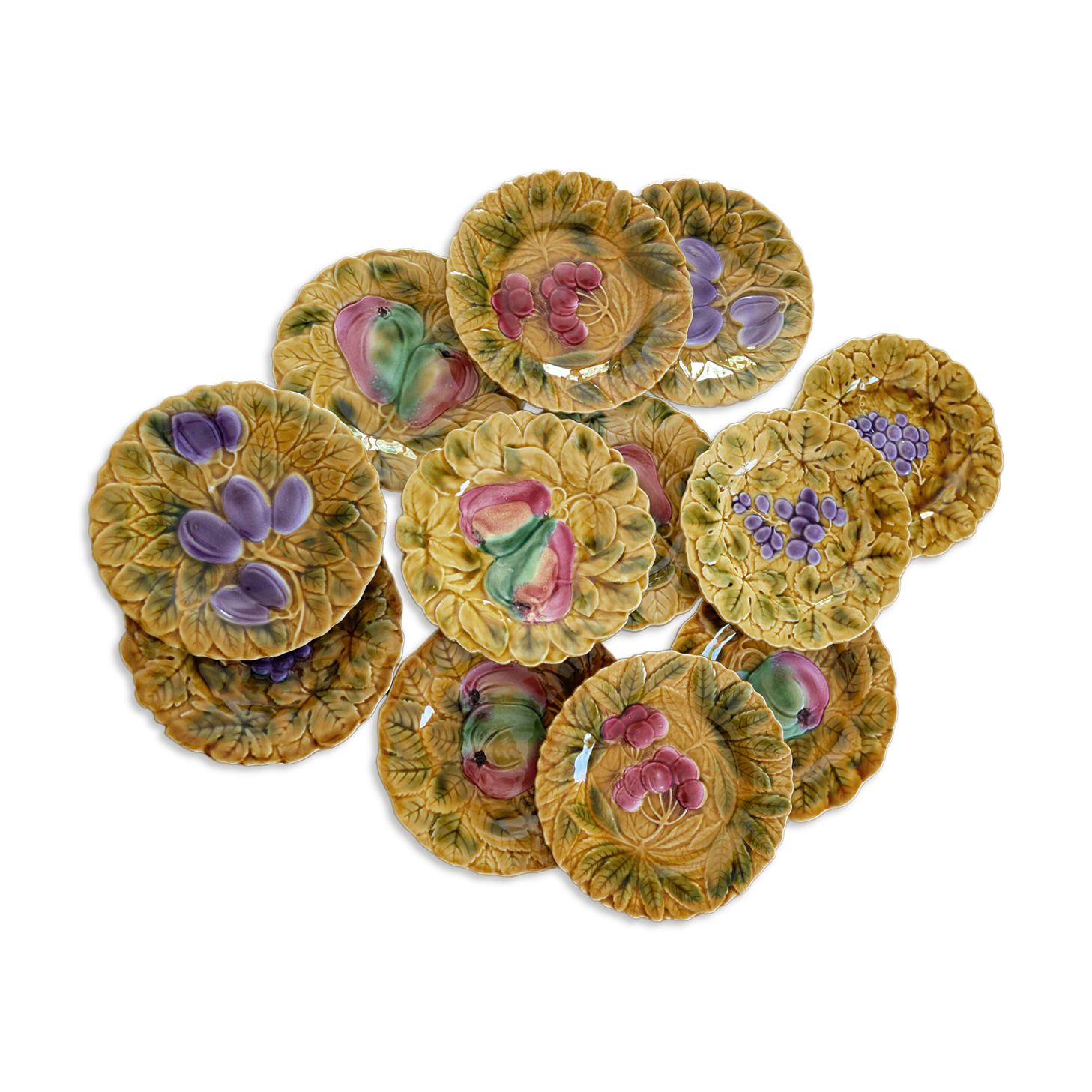 lot of 12 fruit barbotine dessert plates Sarreguemines