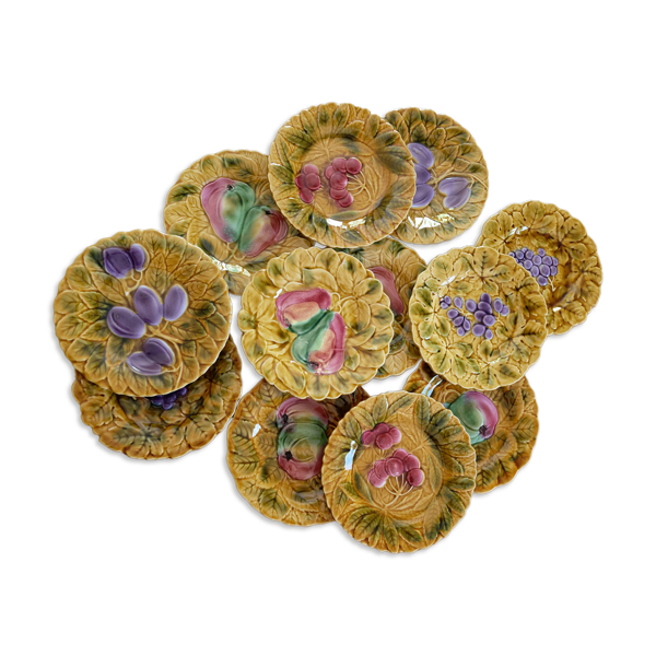 lot 12 assiettes dessert barbotine de fruits Sarreguemines