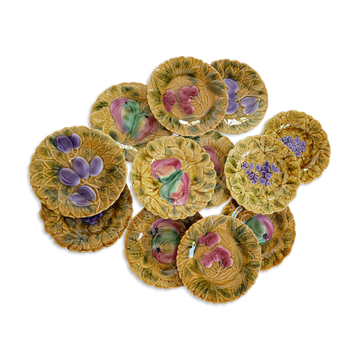 lot 12 assiettes dessert barbotine de fruits Sarreguemines