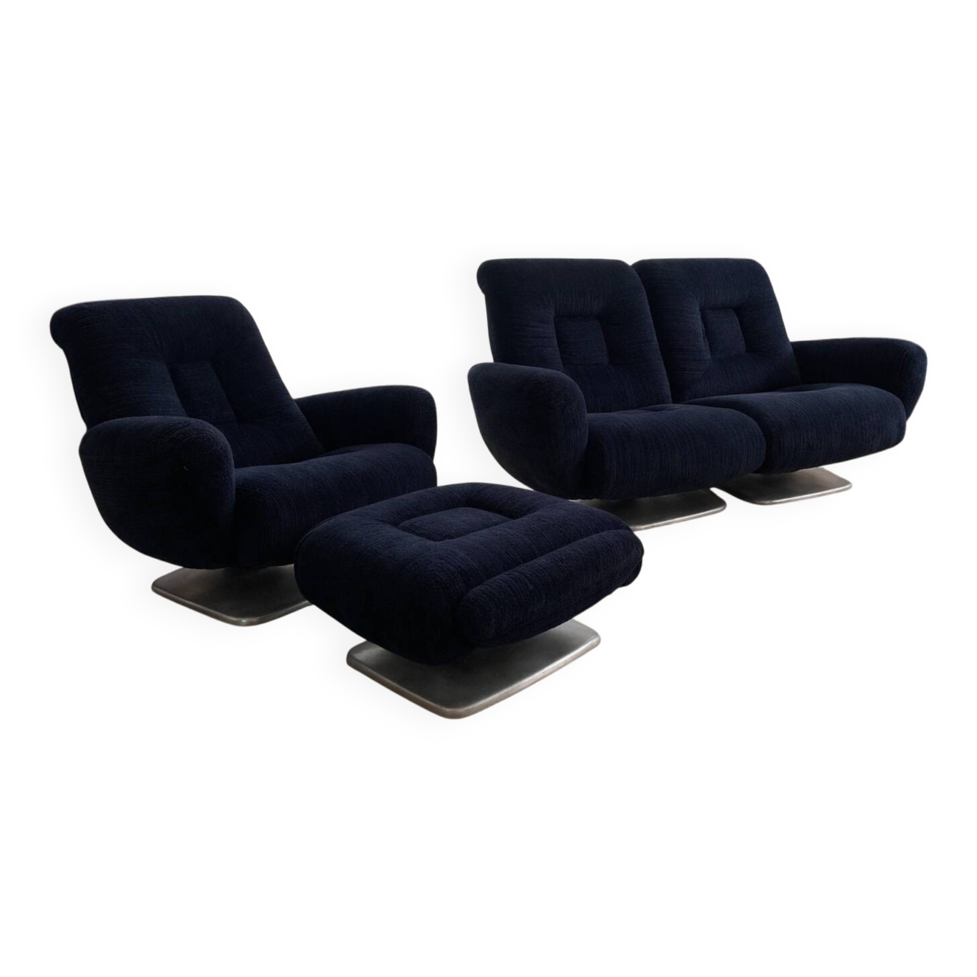 Sofa set + armchair + footrest Jean Prévost – 1970s