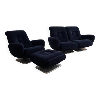 Sofa set + armchair + footrest Jean Prévost – 1970s