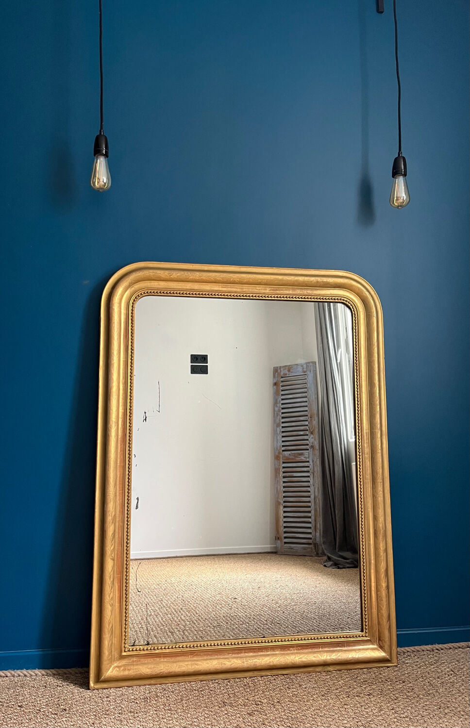 Old mirror Louis-Philippe beaded 128cm/95,cm gilded with gold leaf