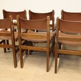 Series of 6 vintage Maison Regain chairs in leather and wood, 1960s