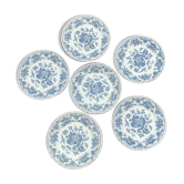 Series of 6 flat plates in English porcelain