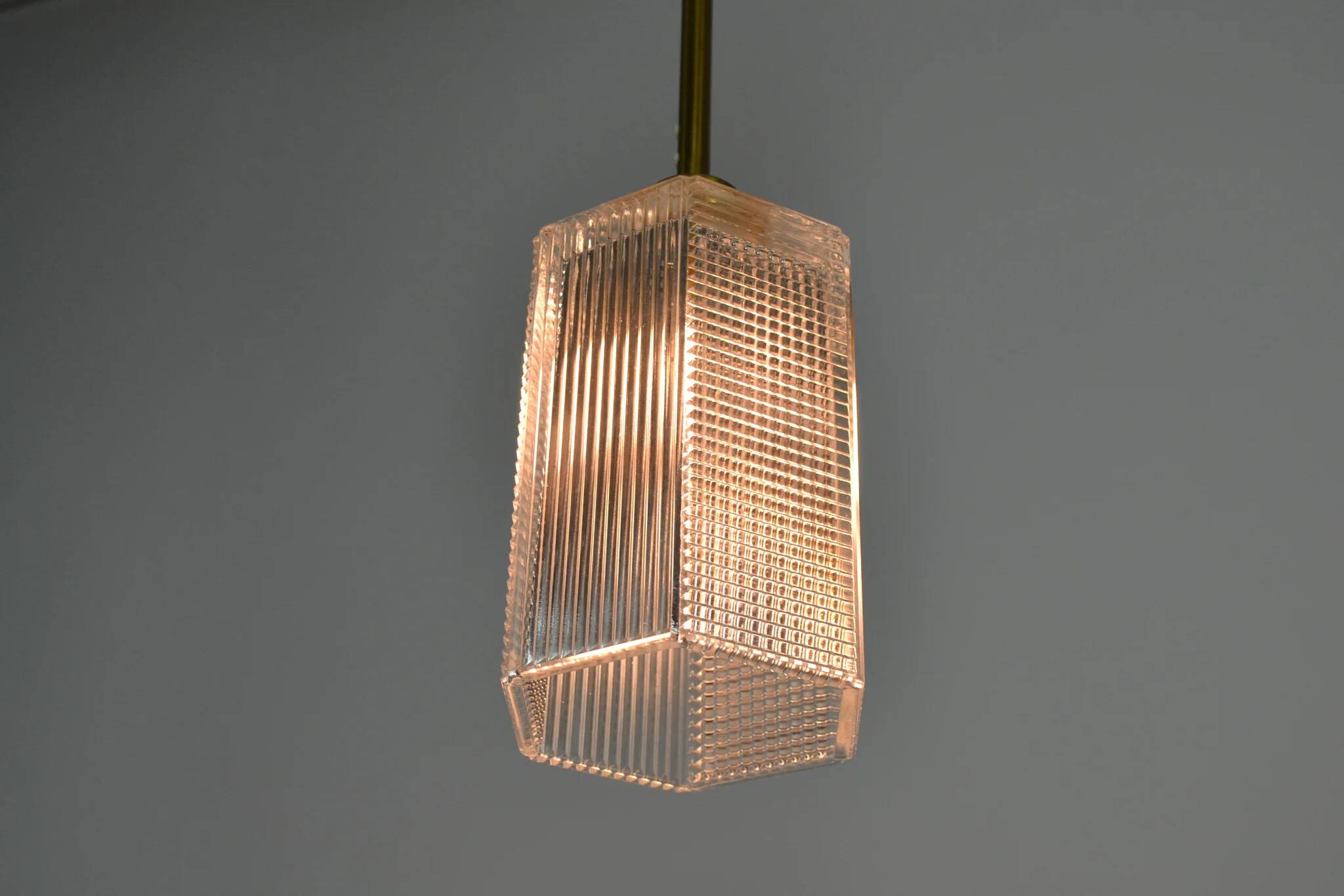 Pendant Lamp, Pressed Glass and Brass, 1960s, Sweden