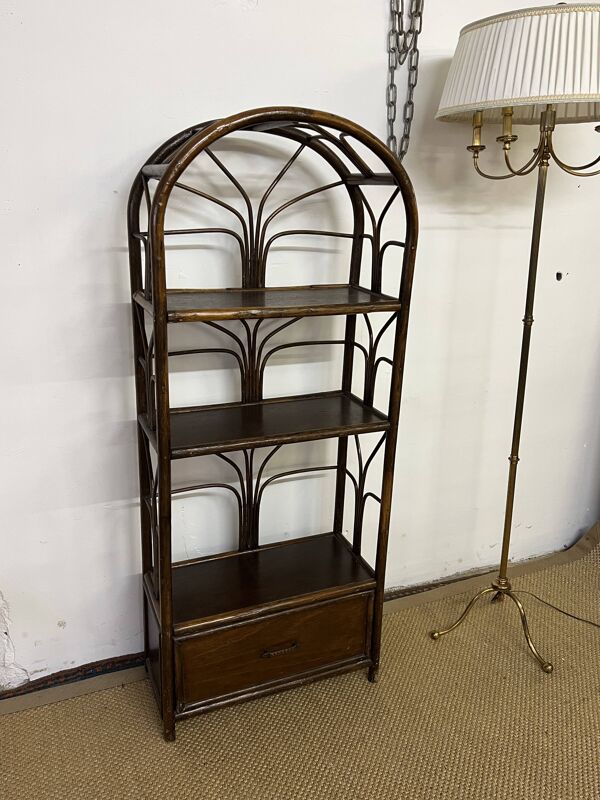 Etagère bibliothèque vintage en rotin et bambou