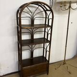 Etagère bibliothèque vintage en rotin et bambou