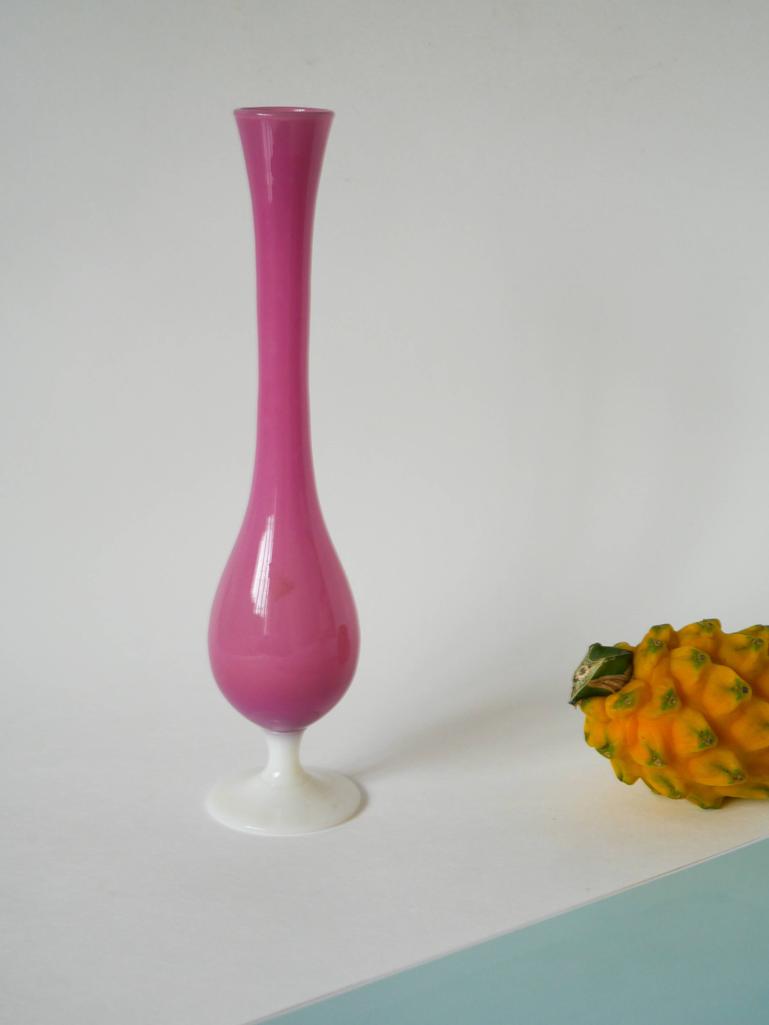 Candy pink opaline soliflore vase, 1950