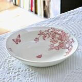 Large 19th century pink ironstone salad bowl with birds, dragonfly and butterflies, Badonviller