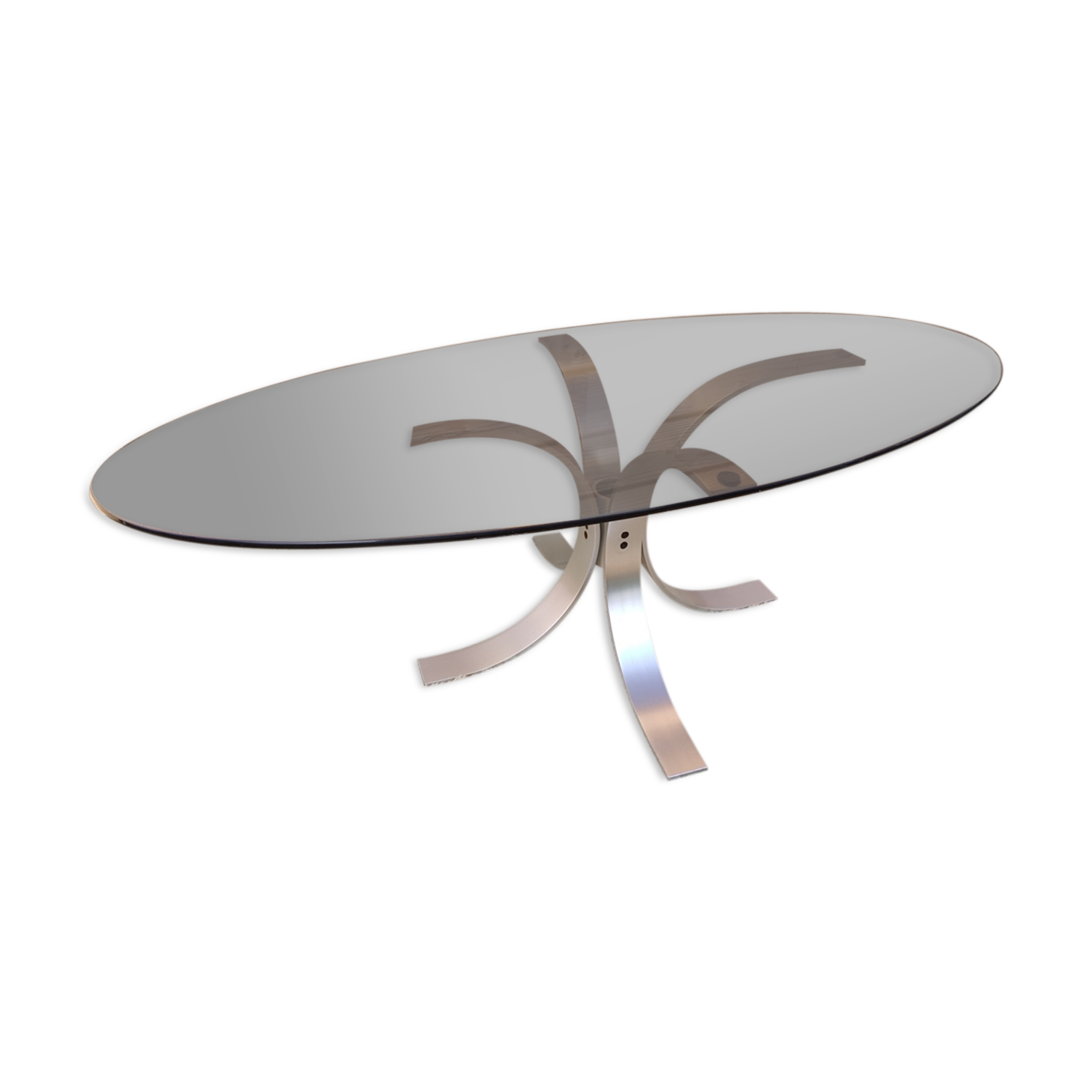 Table basse verre fumé pied aluminium brossé