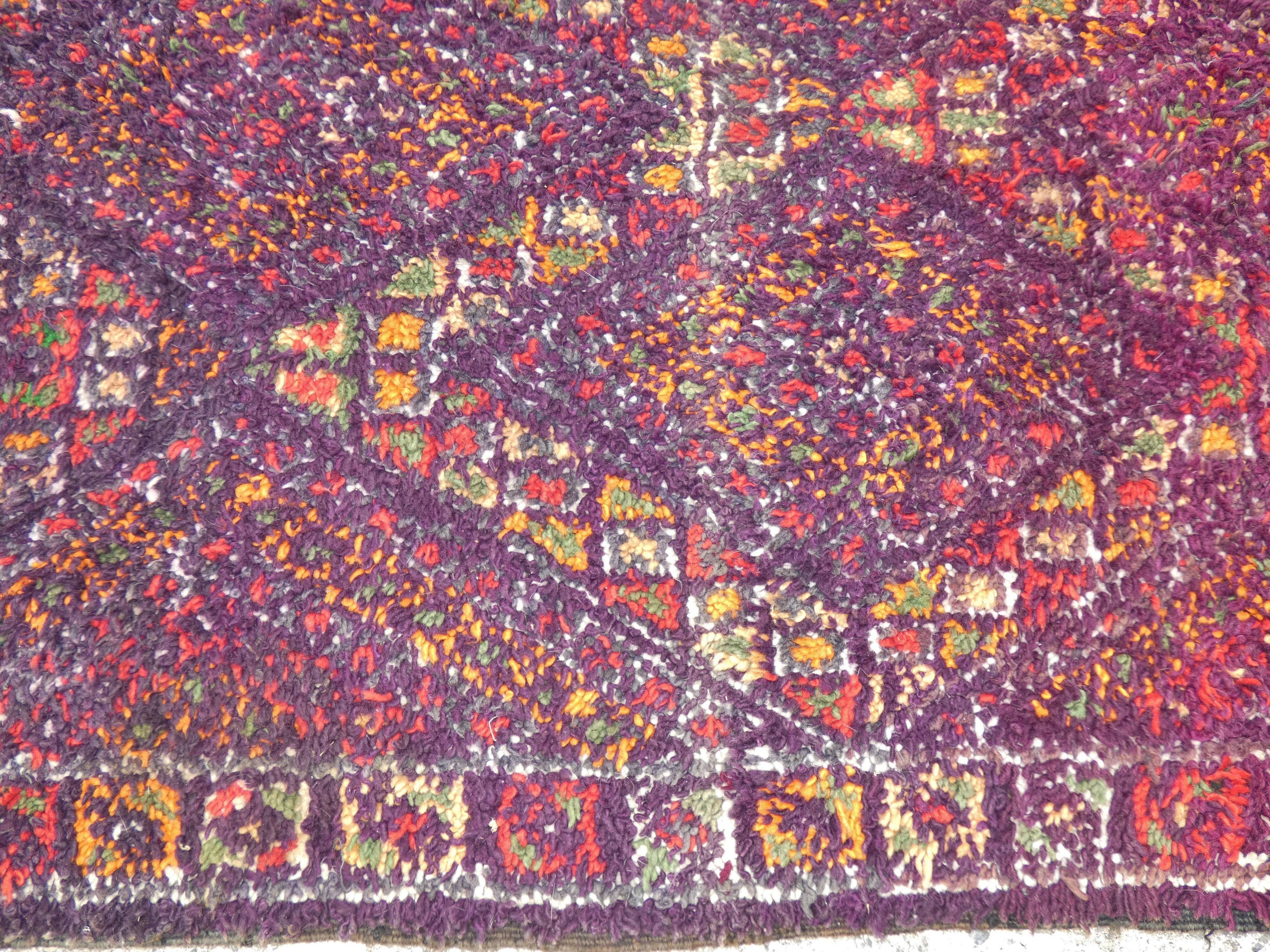 Berber carpet beni ourain wool with purple background patterns diamonds, circa 1950 177x284 cm