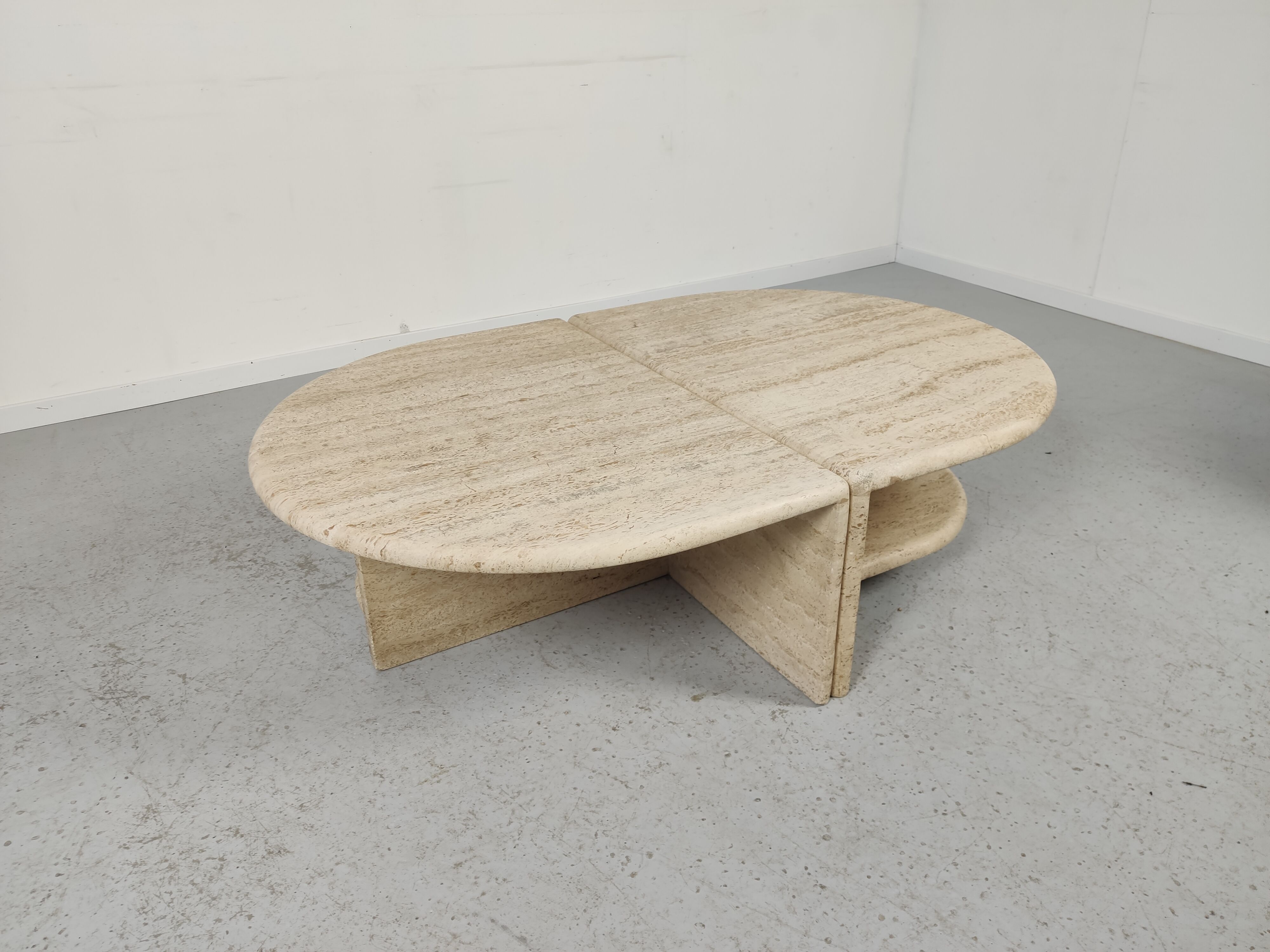 pair of low tables in travertine, Italy 1980s