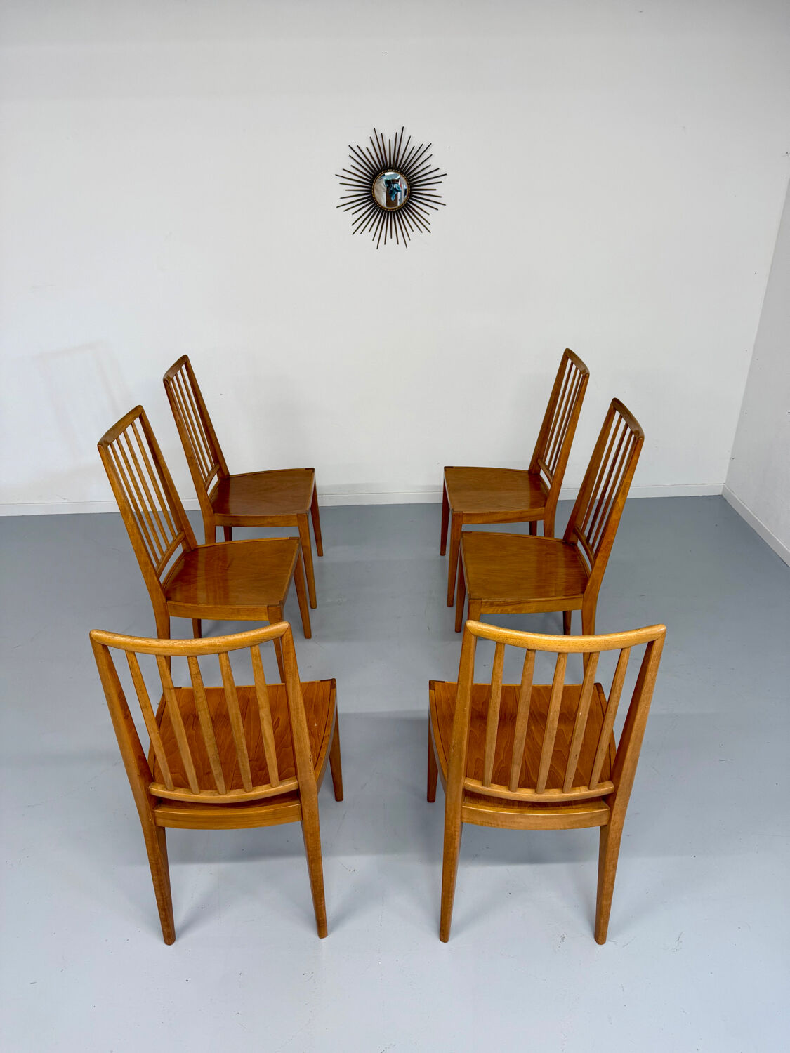 Lot de 6 chaises en hêtre massif vintage bois bicolore design annee 60
