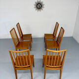 Lot de 6 chaises en hêtre massif vintage bois bicolore design annee 60