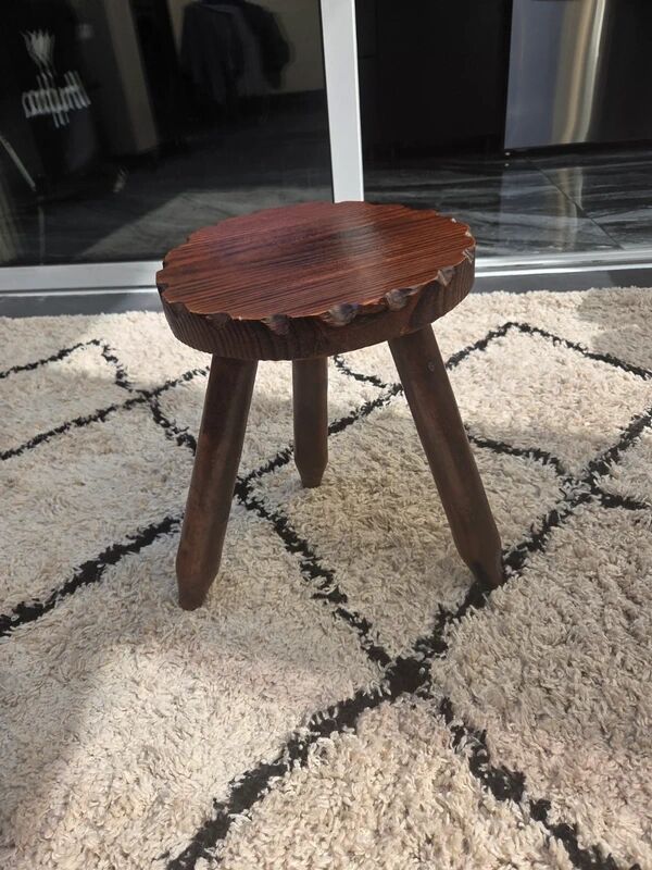Vintage brutalist tripod stool popular in France 1950.