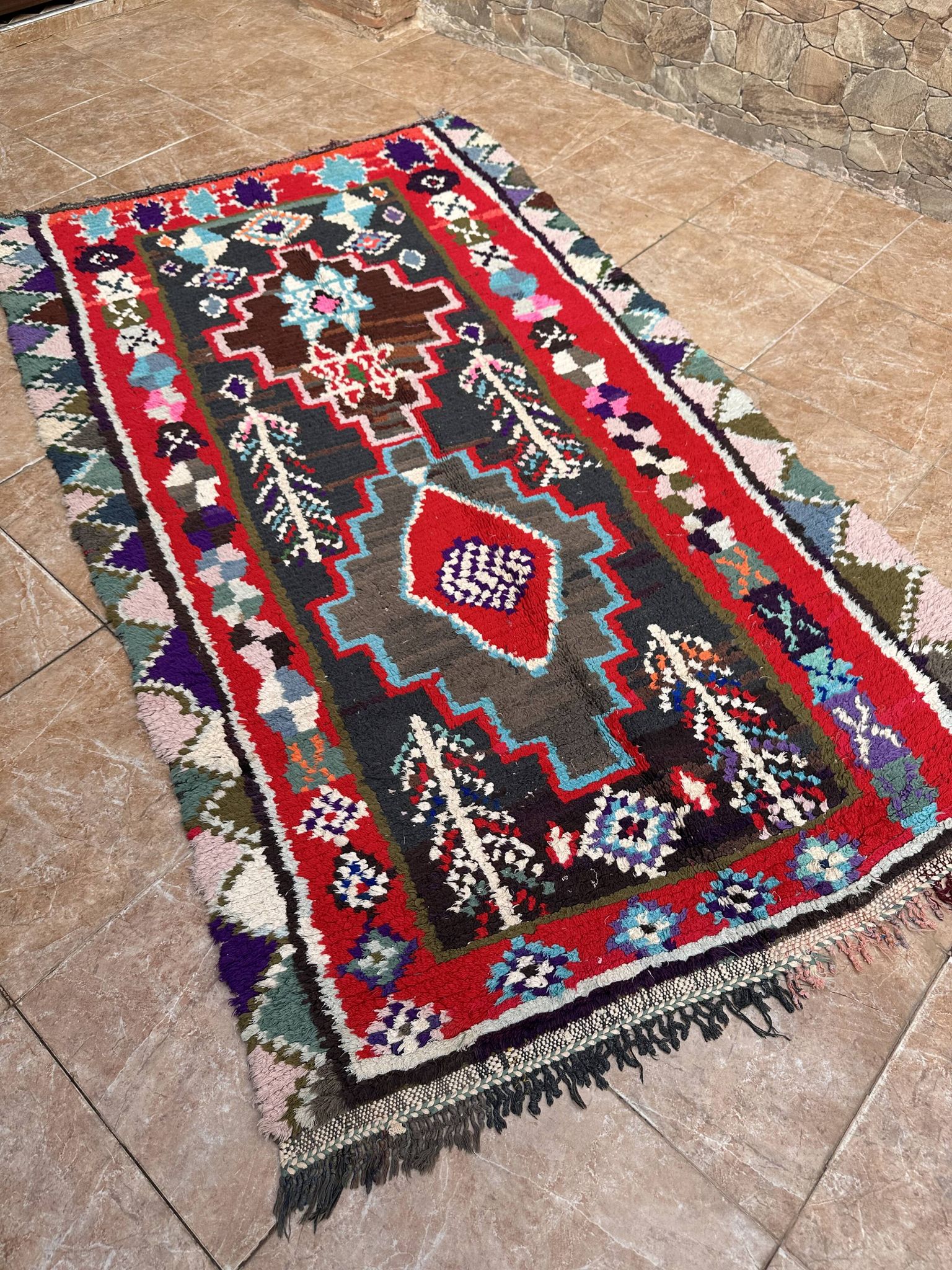 Tapis marocain vintage - Petit tapis Boujaad -  Tapis Boucharouit
