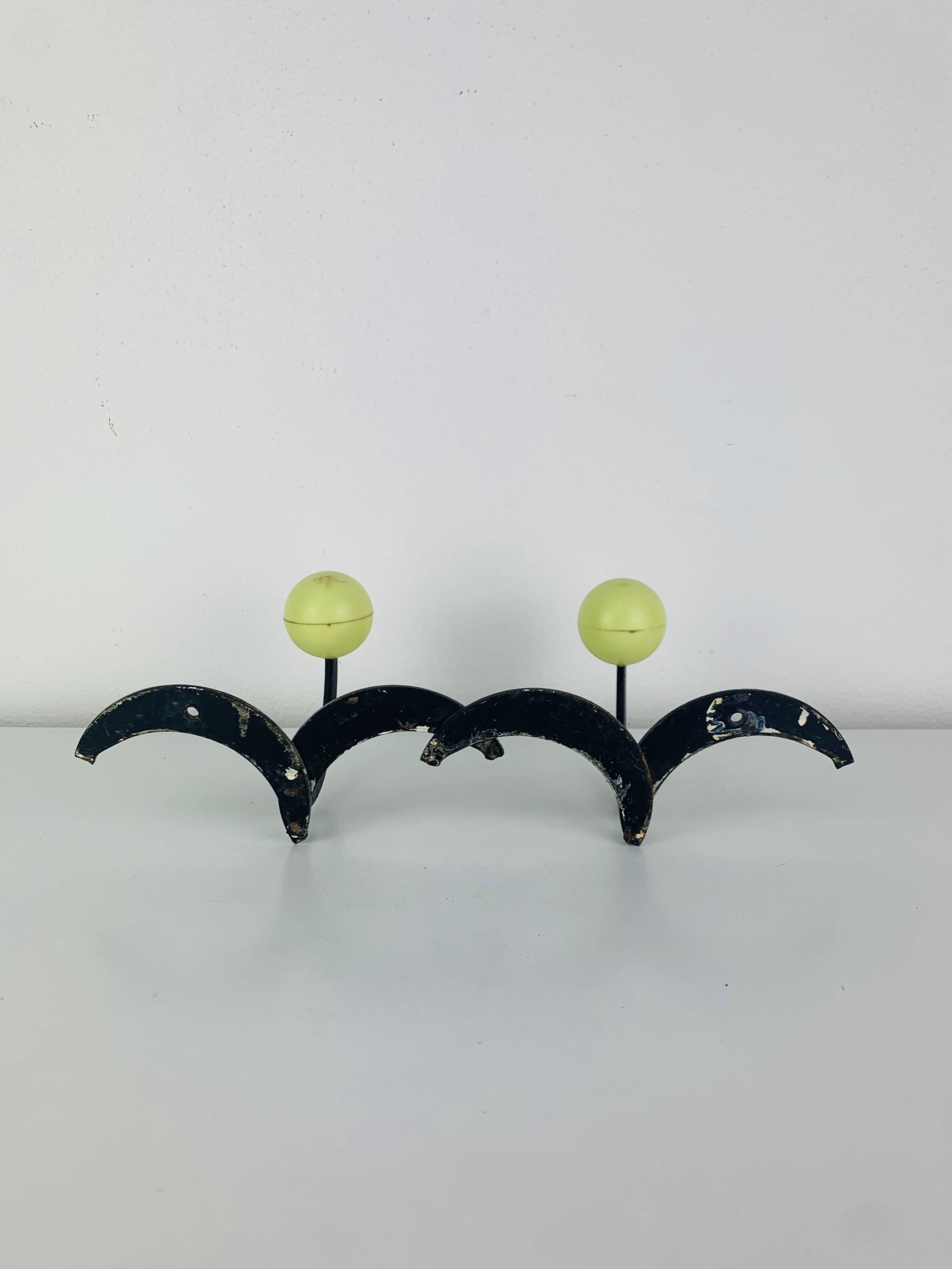 Double hook wall coat rack, 1950s, metal
