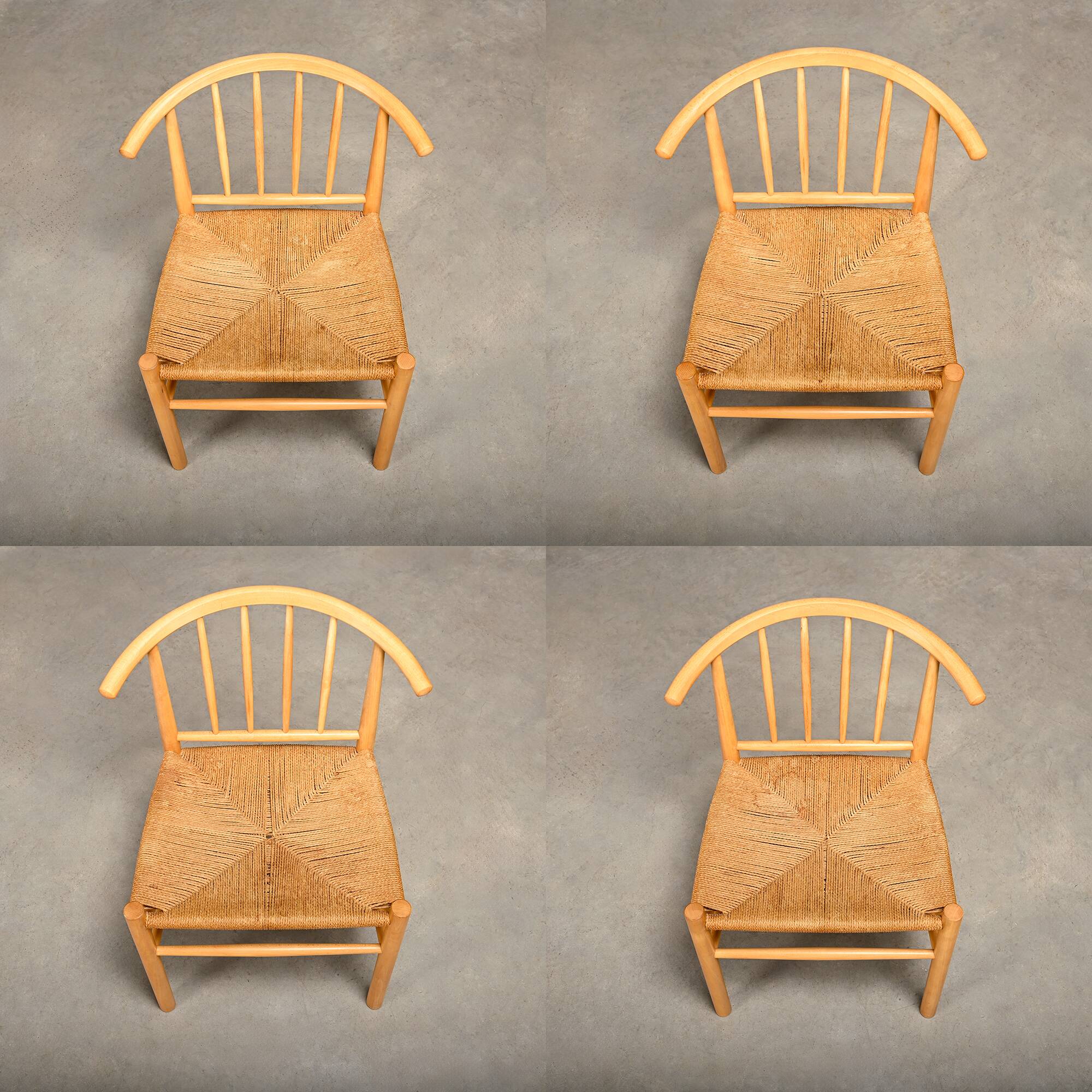 Erik Ole Jørgensen J151 Dining Chairs in beech and papercord for FDB Møbler