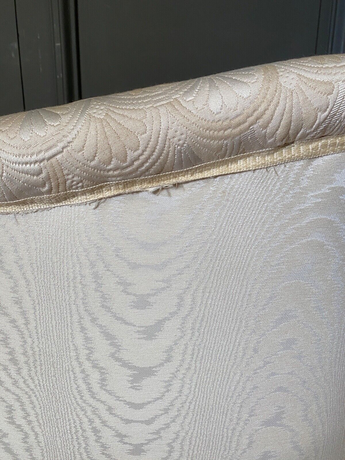 Armchair art deco 1930 marquetry fabric white cream foliage decoration
