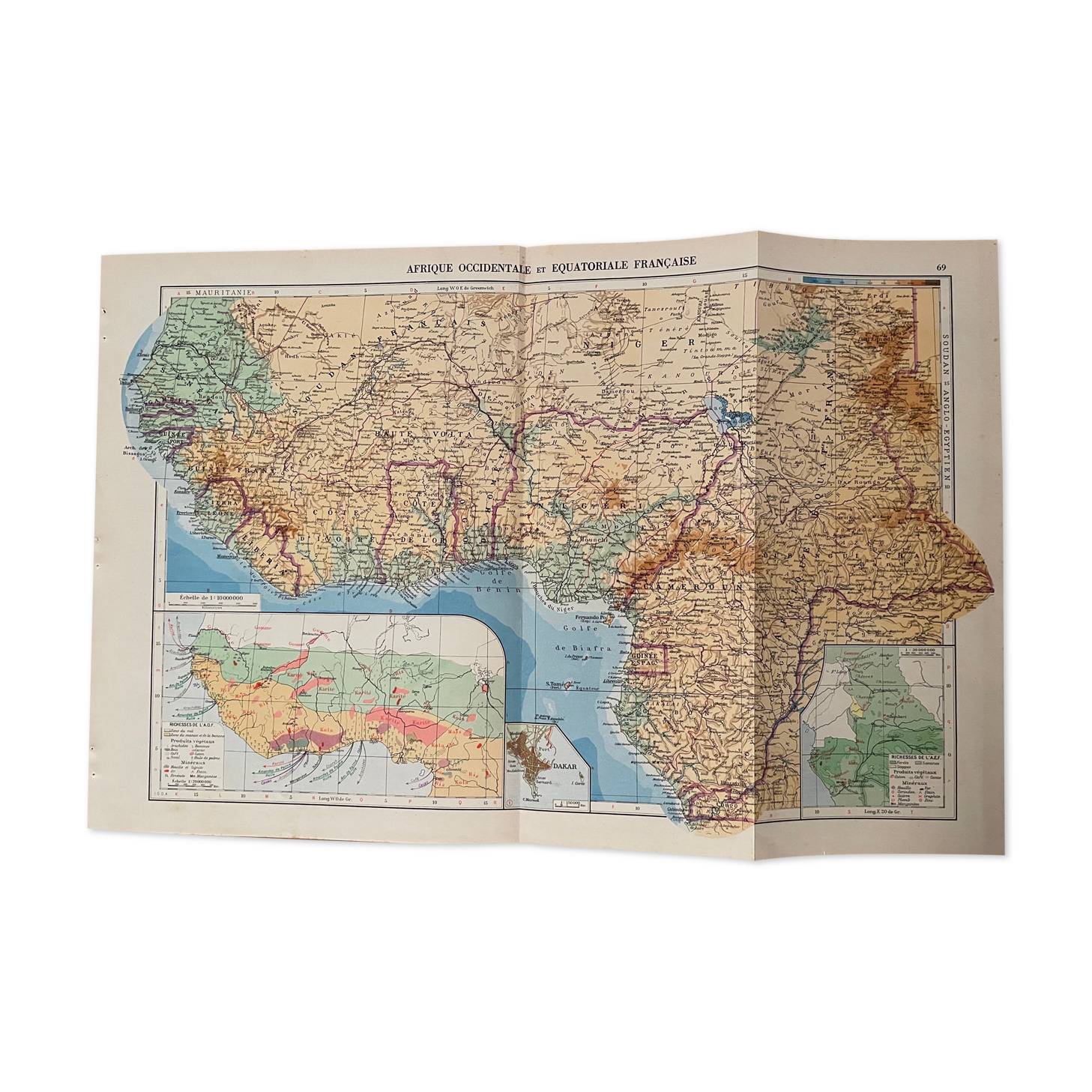Old map of French West and Equatorial Africa - 1940