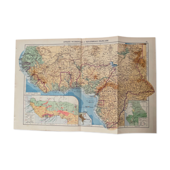 Ancienne carte de l'Afrique occidentale et équatoriale française 1940