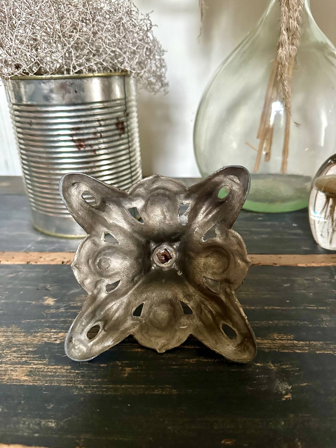 Silver metal candle holder